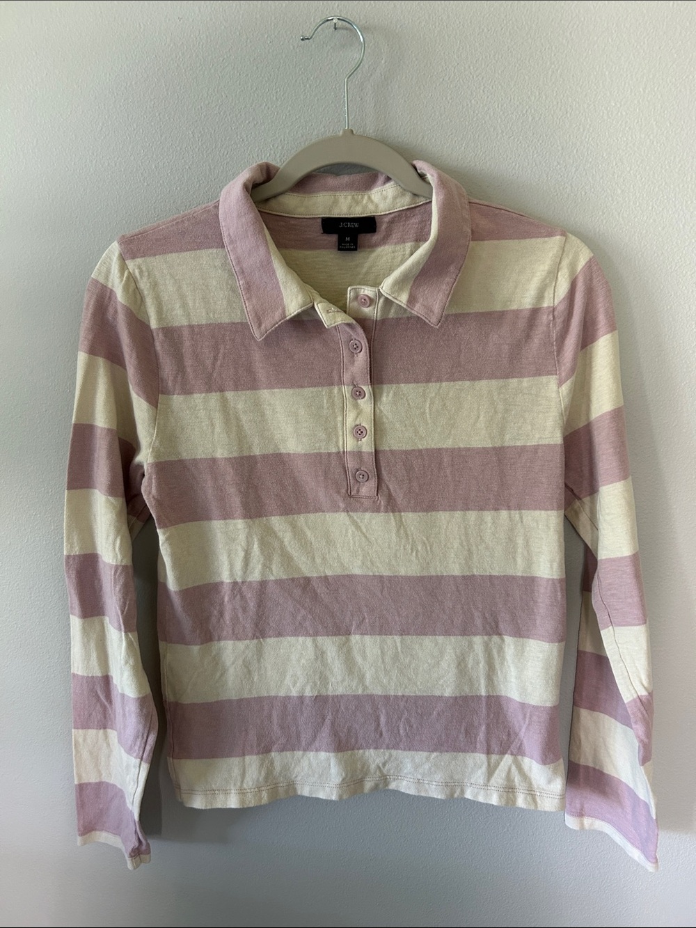 J. Crew Women’s Pink & Cream Striped Long-Sleeve Rugby Polo Size M